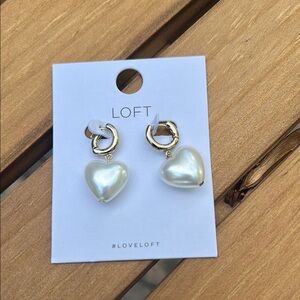 LOFT Gold and Pearl Heart Drop Earrings